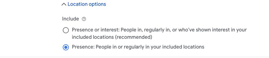 Google Ads Location Targeting Settings