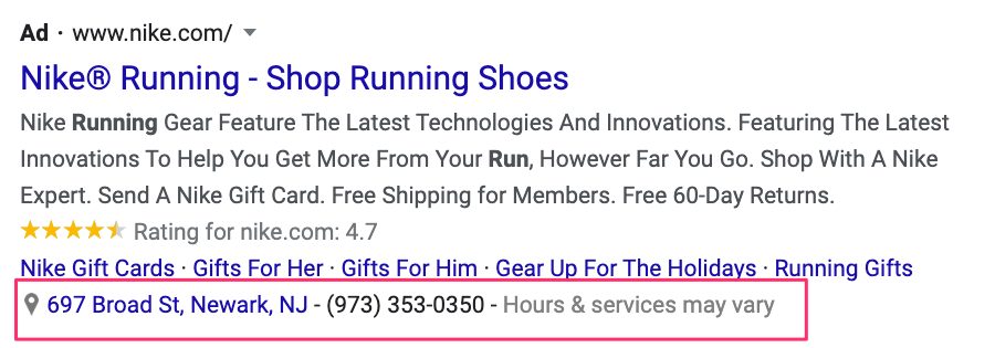 Google Ads Location Asset Example